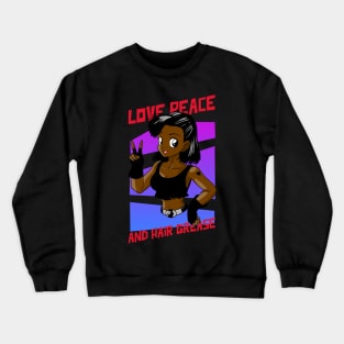 Anime Brown Girl Black Women Afro Boss Love Peace Manga Crewneck Sweatshirt